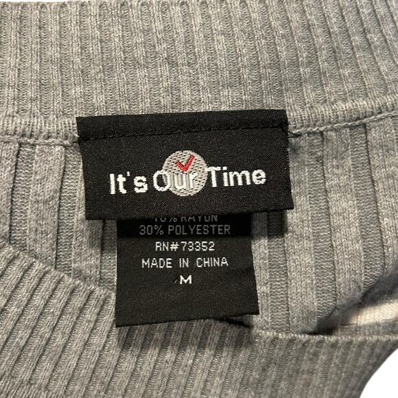 Y2K Its About Time Scoop Neck Ribbed Stripe Sweater White Gray Women’s Medium - Picture 7 of 16